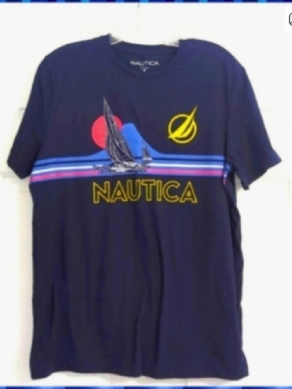 Nautica short sleeve Navy Blue tee with sailboat graphic bold logo Medium - Picture 7 of 7